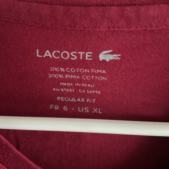 Lacoste Men's Burgundy V-Neck T-Shirt - Picture 3 of 3